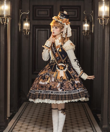 「Antique Bear」柄付きジャンパースカート、ブラウス【9/10まで】ロリータ