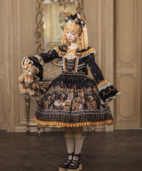 「Antique Bear」柄付きワンピース【9/10まで】ロリータ