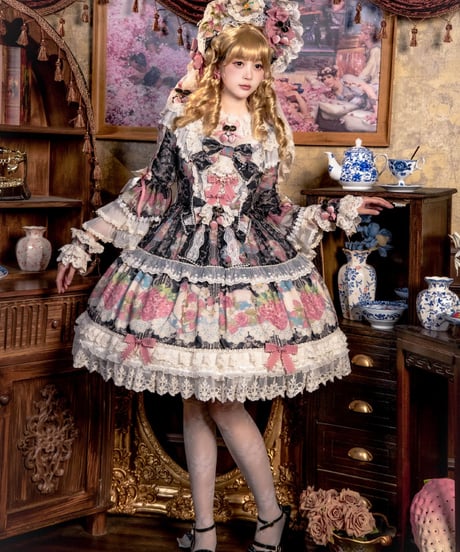 「Porcelain Strawberry」ドレス、ボンネット、他【11/13まで】ロリータ