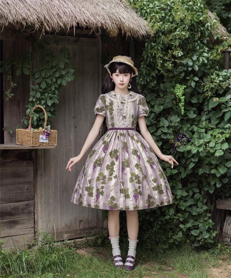 「ロワール葡萄園」5.0刺繍ドール襟ワンピース（ロング）【7/20まで】ロリータ