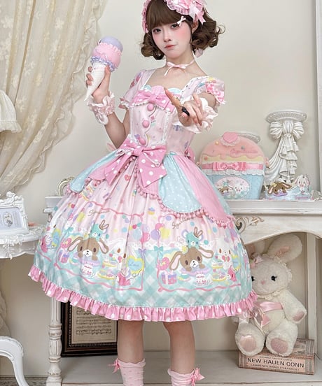 「仲夏×サンリオ」シュガーバニーズ パッチワークワンピース【10/17まで】ロリータ