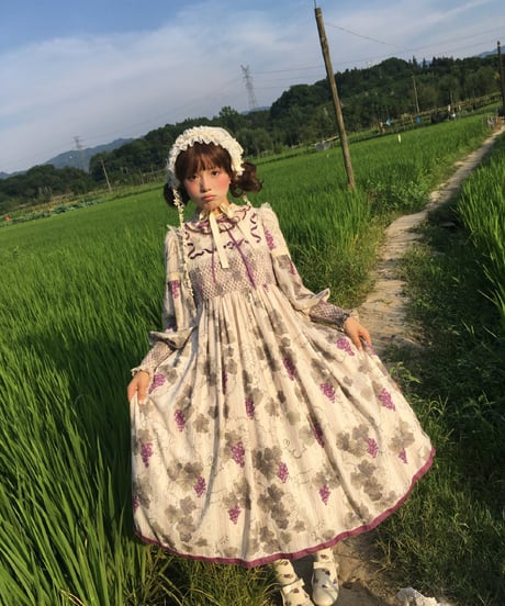 「ロワール葡萄園」1.0立ち襟長袖ワンピース（ショート/ロング）【7/20まで】ロリータ