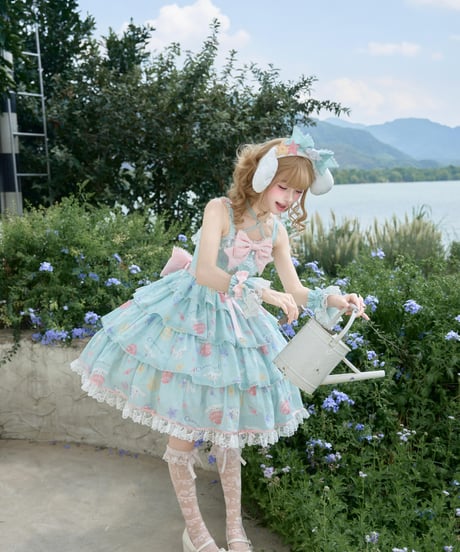 「花箱×サンリオ」シナモンオーシャン 柄付きジャンパースカート【10/10まで】ロリータ