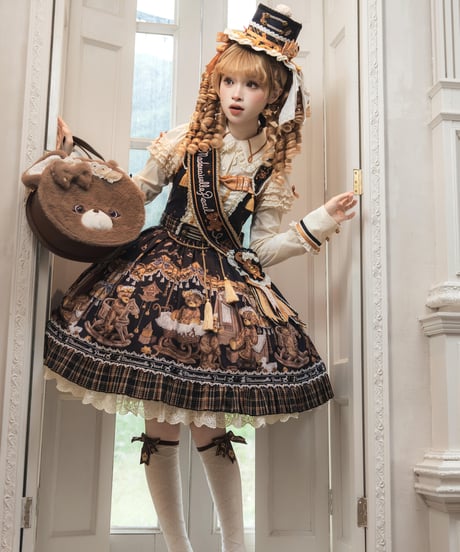 「Antique Bear」柄付きジャンパースカート、ブラウス【9/10まで】ロリータ