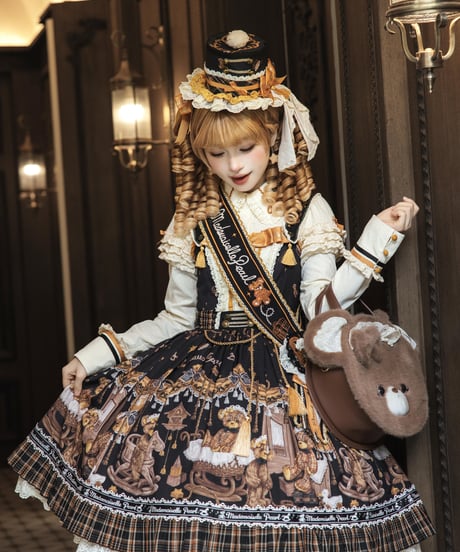 「Antique Bear」柄付きジャンパースカート、ブラウス【9/10まで】ロリータ