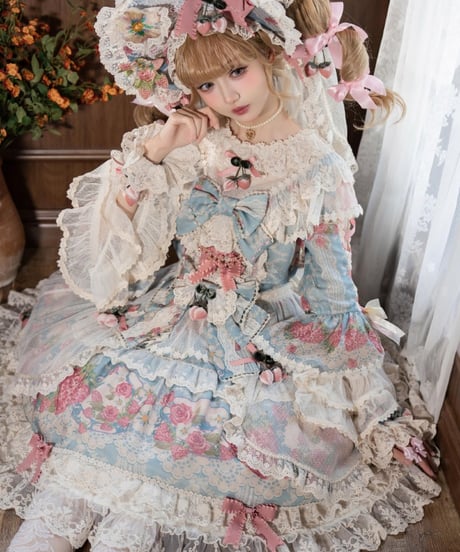 「Porcelain Strawberry」ドレス、ボンネット、他【11/13まで】ロリータ