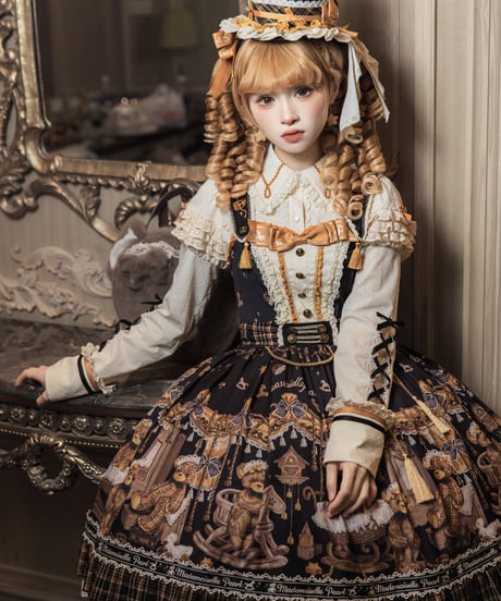 「Antique Bear」柄付きジャンパースカート、ブラウス【9/10まで】ロリータ