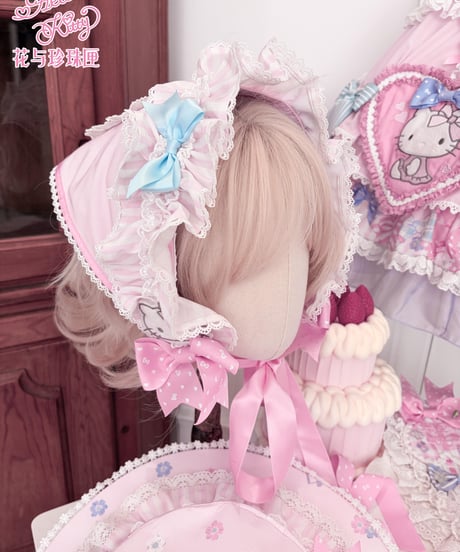 「花箱×サンリオ」Hello Kittyリボン エプロン、ボンネット、バブーシュカ、他【10/10まで】ロリータ