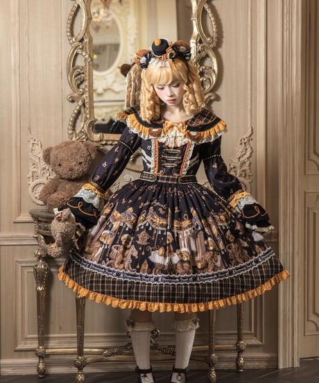 「Antique Bear」柄付きワンピース【9/10まで】ロリータ