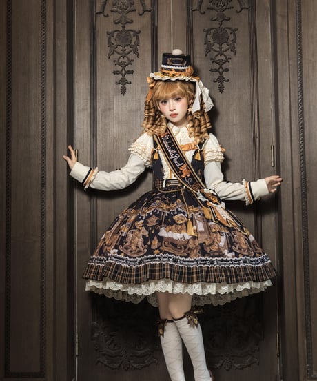 「Antique Bear」柄付きジャンパースカート、ブラウス【9/10まで】ロリータ