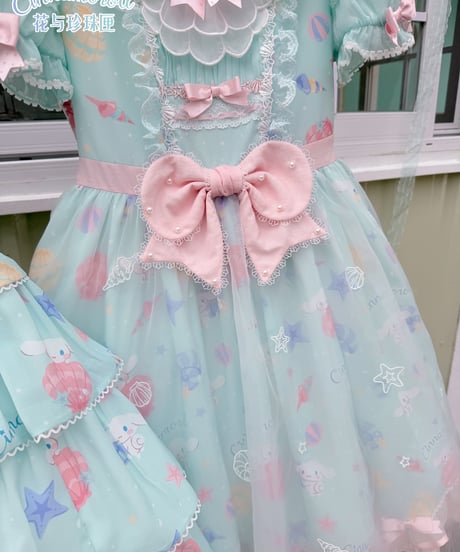 「花箱×サンリオ」シナモンオーシャン 柄付きオーバースカートワンピース【10/10まで】ロリータ