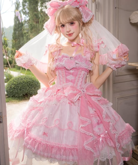 「花箱×Barbieコラボ」Flower Dreamハート刺繡ジャンパースカート【9/20まで】ロリータ