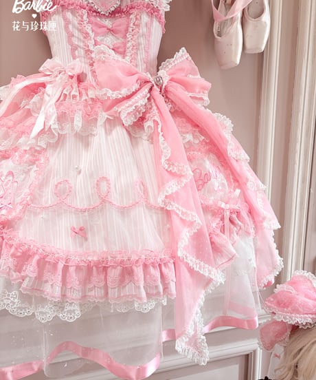 「花箱×Barbieコラボ」Flower Dreamハート刺繡ジャンパースカート【9/20まで】ロリータ