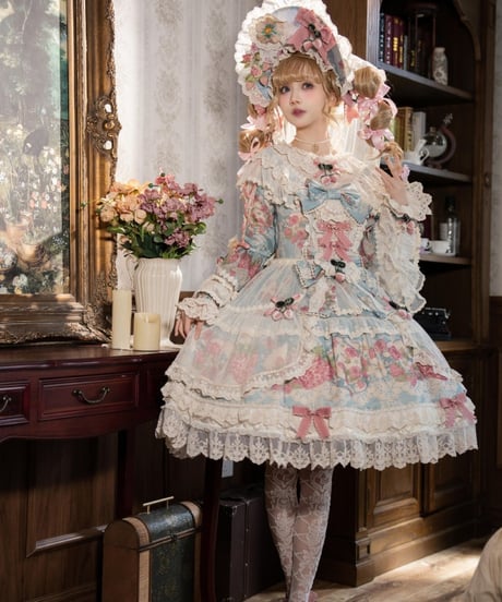 「Porcelain Strawberry」ドレス、ボンネット、他【11/13まで】ロリータ