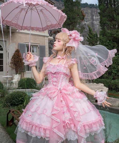 「花箱×Barbieコラボ」Flower Dreamハート刺繡ジャンパースカート【9/20まで】ロリータ