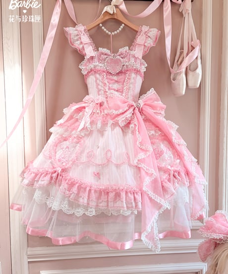 「花箱×Barbieコラボ」Flower Dreamハート刺繡ジャンパースカート【9/20まで】ロリータ