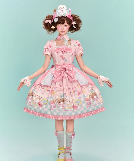 「仲夏×サンリオ」シュガーバニーズ パッチワークワンピース【10/17まで】ロリータ