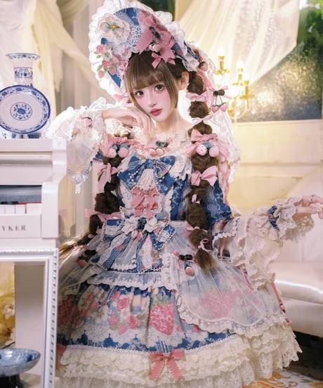 「Porcelain Strawberry」ドレス、ボンネット、他【11/13まで】ロリータ