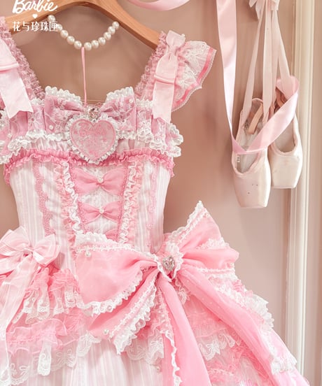 「花箱×Barbieコラボ」Flower Dreamハート刺繡ジャンパースカート【9/20まで】ロリータ