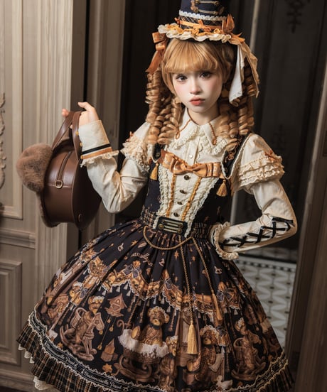 「Antique Bear」柄付きジャンパースカート、ブラウス【9/10まで】ロリータ