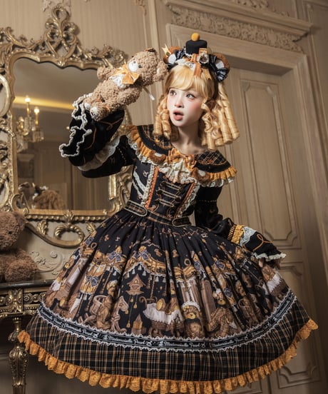 「Antique Bear」柄付きワンピース【9/10まで】ロリータ