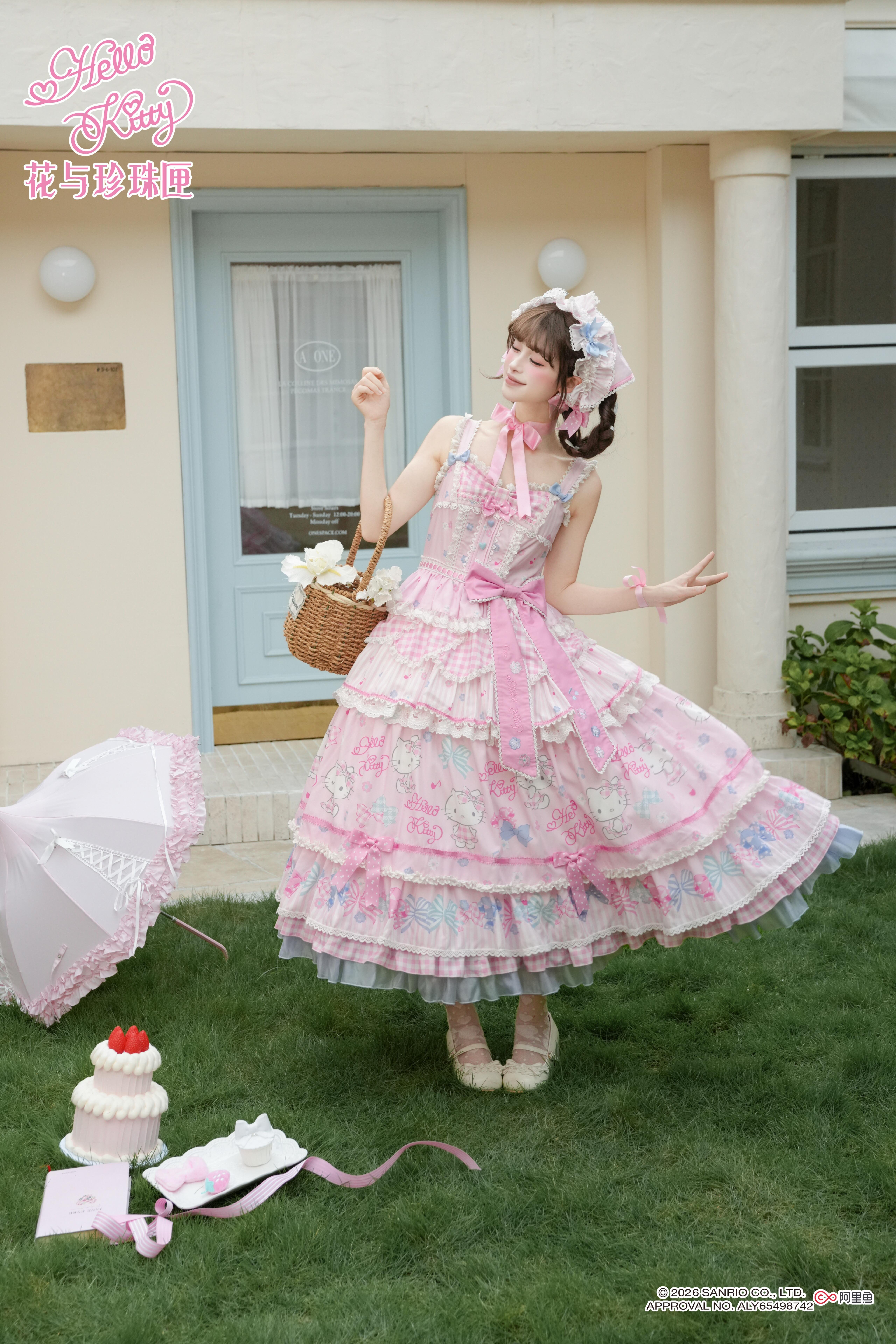 花箱×サンリオ」Hello Kittyリボン 柄付きジャンパースカート【10/10