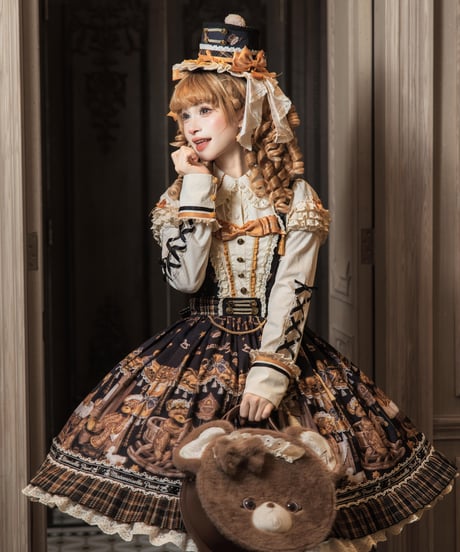 「Antique Bear」柄付きジャンパースカート、ブラウス【9/10まで】ロリータ