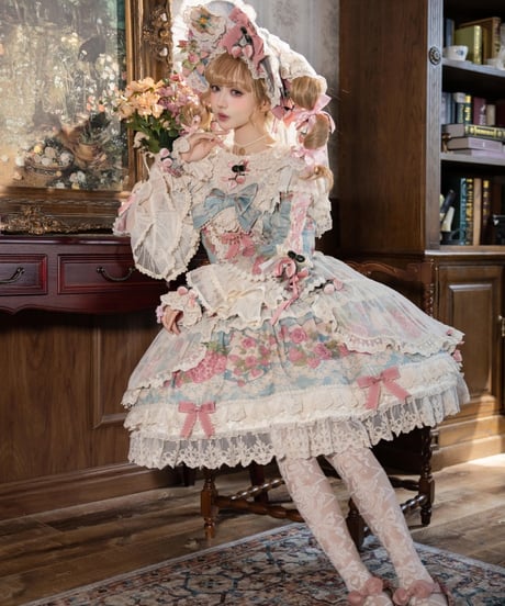 「Porcelain Strawberry」ドレス、ボンネット、他【11/13まで】ロリータ
