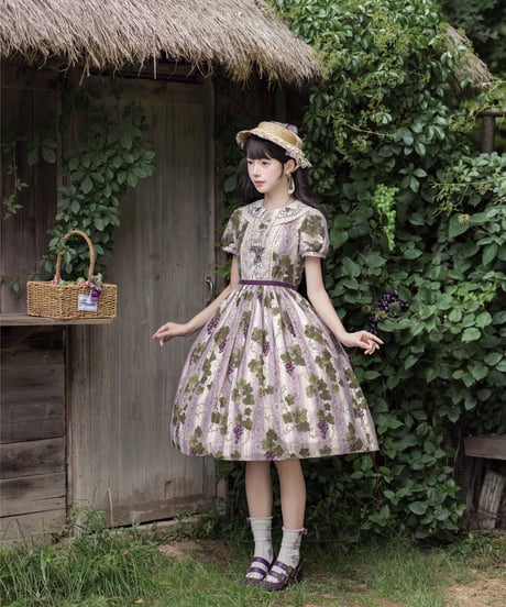 「ロワール葡萄園」5.0刺繍ドール襟ワンピース（ロング）【7/20まで】ロリータ
