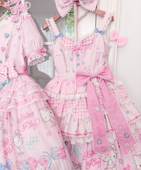 「花箱×サンリオ」Hello Kittyリボン 柄付きジャンパースカート【10/10まで】ロリータ