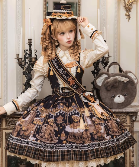 「Antique Bear」柄付きジャンパースカート、ブラウス【9/10まで】ロリータ