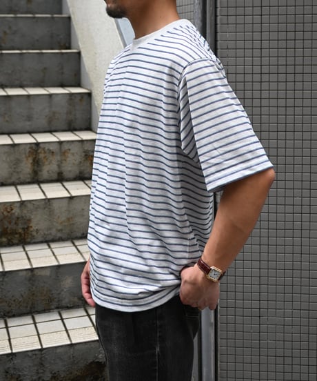 L.L.Bean Striped Short Sleeve Wide T-Shirt Ash Gray