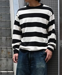 A.R.P. Level2 Heat Knit All Cotton High Gauge Wide Stripe Crew Neck Shirt