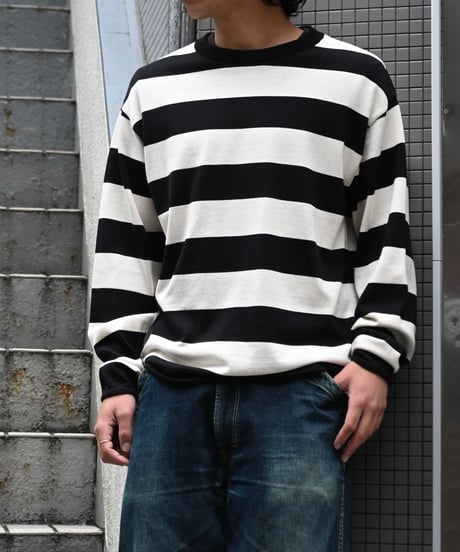 A.R.P. Level2 Heat Knit All Cotton High Gauge Wide Stripe Crew Neck Shirt