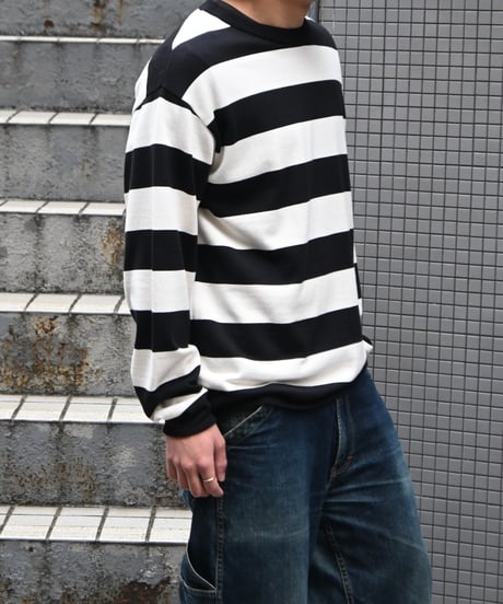 A.R.P. Level2 Heat Knit All Cotton High Gauge Wide Stripe Crew Neck Shirt