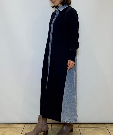 【TULUMB／トゥルム】ニット×デニムドッキングシャツワンピース