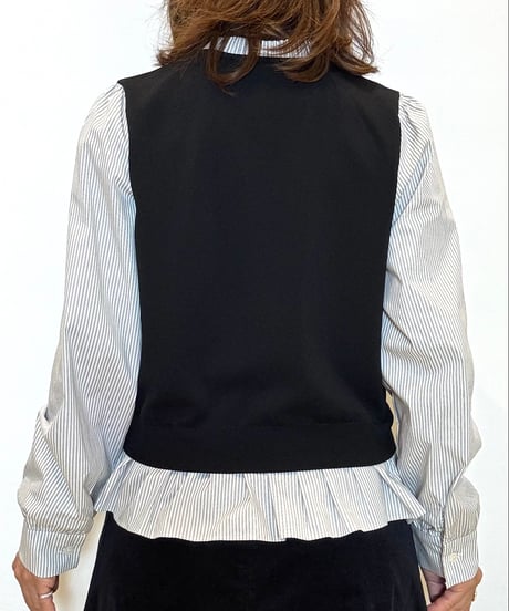 【ATELIER SIX／アトリエシックス】ニット+布帛シャツドッキングトップス