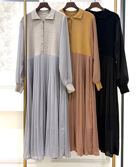 【ATELIER SIX／アトリエシックス】ニット＋プリーツドッキングワンピース