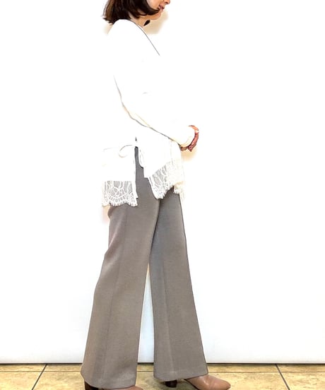 【Lallia mu／ラリアムー】レースヘムハイテンションカットソー