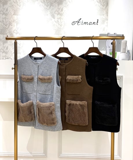 【BRAHMIN／ブラーミン】ファーポケットニットベスト