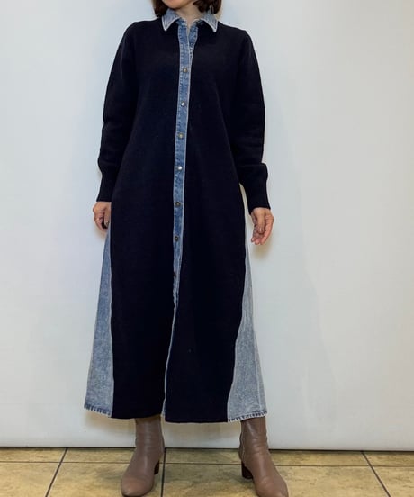 【TULUMB／トゥルム】ニット×デニムドッキングシャツワンピース