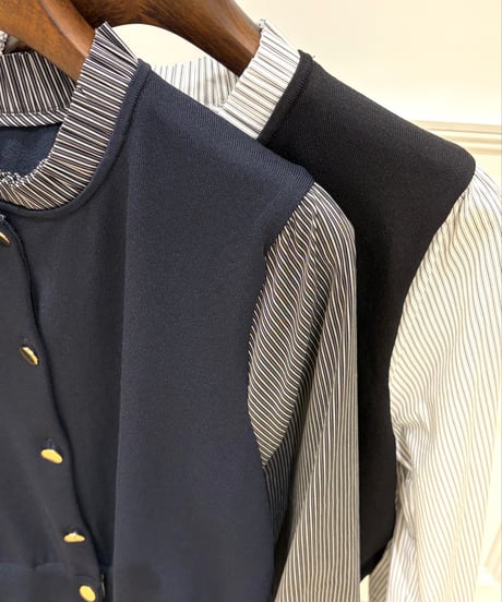 【ATELIER SIX／アトリエシックス】ニット+布帛シャツドッキングトップス