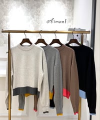【trois／トロワ】コットンカシミヤ 配色プルオーバーニット