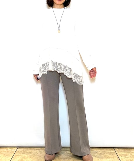 【Lallia mu／ラリアムー】レースヘムハイテンションカットソー