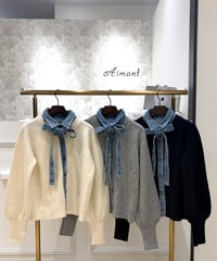 【TULUMB／トゥルム】デニムボウタイ付  ドッキングカーディガン