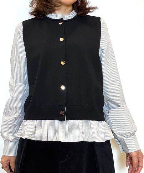 【ATELIER SIX／アトリエシックス】ニット+布帛シャツドッキングトップス