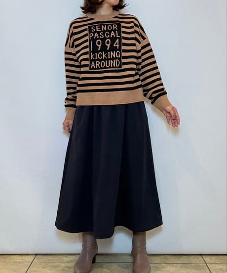 【TULUMB／トゥルム】ジャガードボーダーロゴニット