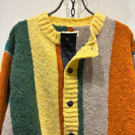 SLOW HANDS（スローハンズ） Mohair multi stripe crew cardigan （モヘアマルチストライプクルーカーディガン/YW-64b）