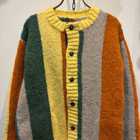 SLOW HANDS（スローハンズ） Mohair multi stripe crew cardigan （モヘアマルチストライプクルーカーディガン/YW-64b）