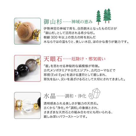 【再入荷】伊勢御神木ブレスレット 魔除 御山杉×天眼石 伊勢杉 御山杉 天眼石 アイアゲート パワーストーン 数珠 お守り 魔よけ 魔除け 厄除け 浄化 開運 証明書付き
